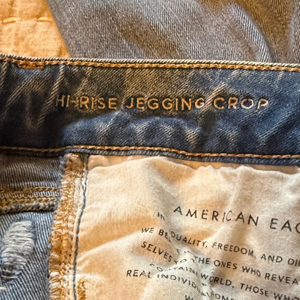 American Eagle Outfitters Light Blue Distressed Crop Jeans - Picture 3 of 5